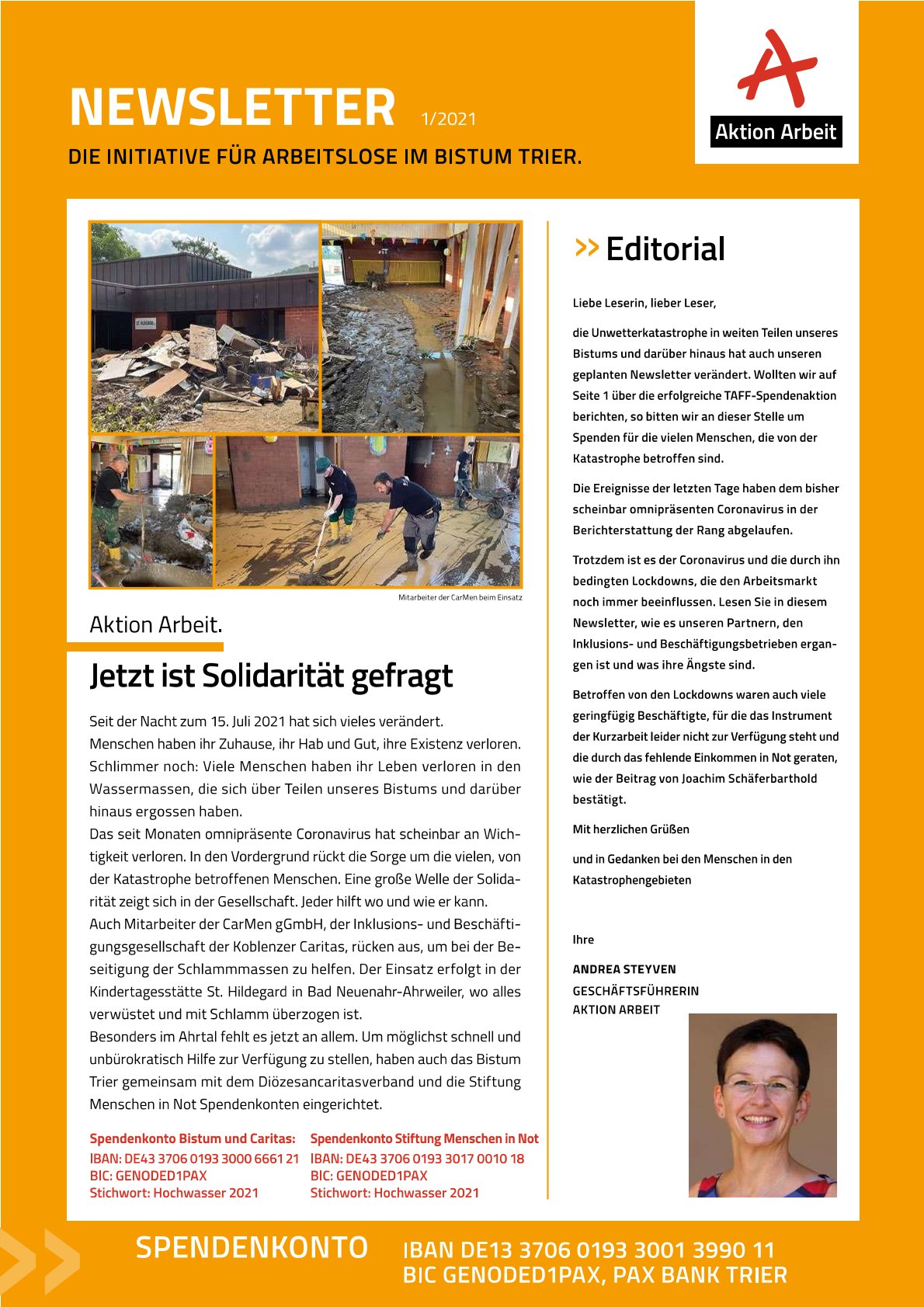 Cover des Newsletters der Aktion Arbeit 1/2021