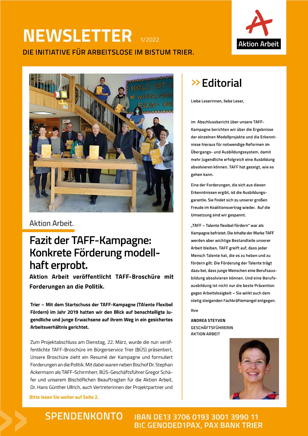 Cover des Newsletters der Aktion Arbeit 1/2022