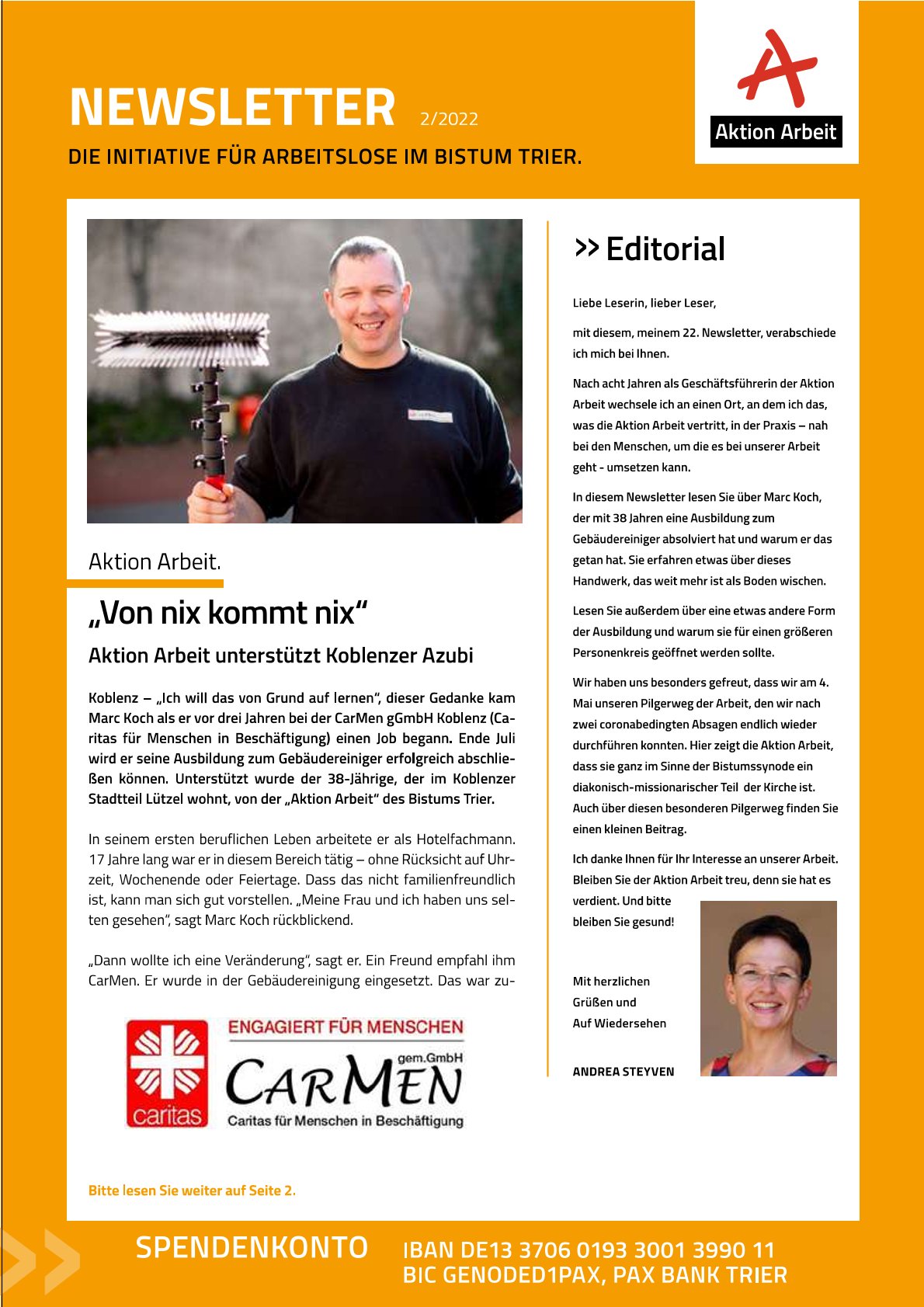 Cover des Newsletters der Aktion Arbeit 2/2022